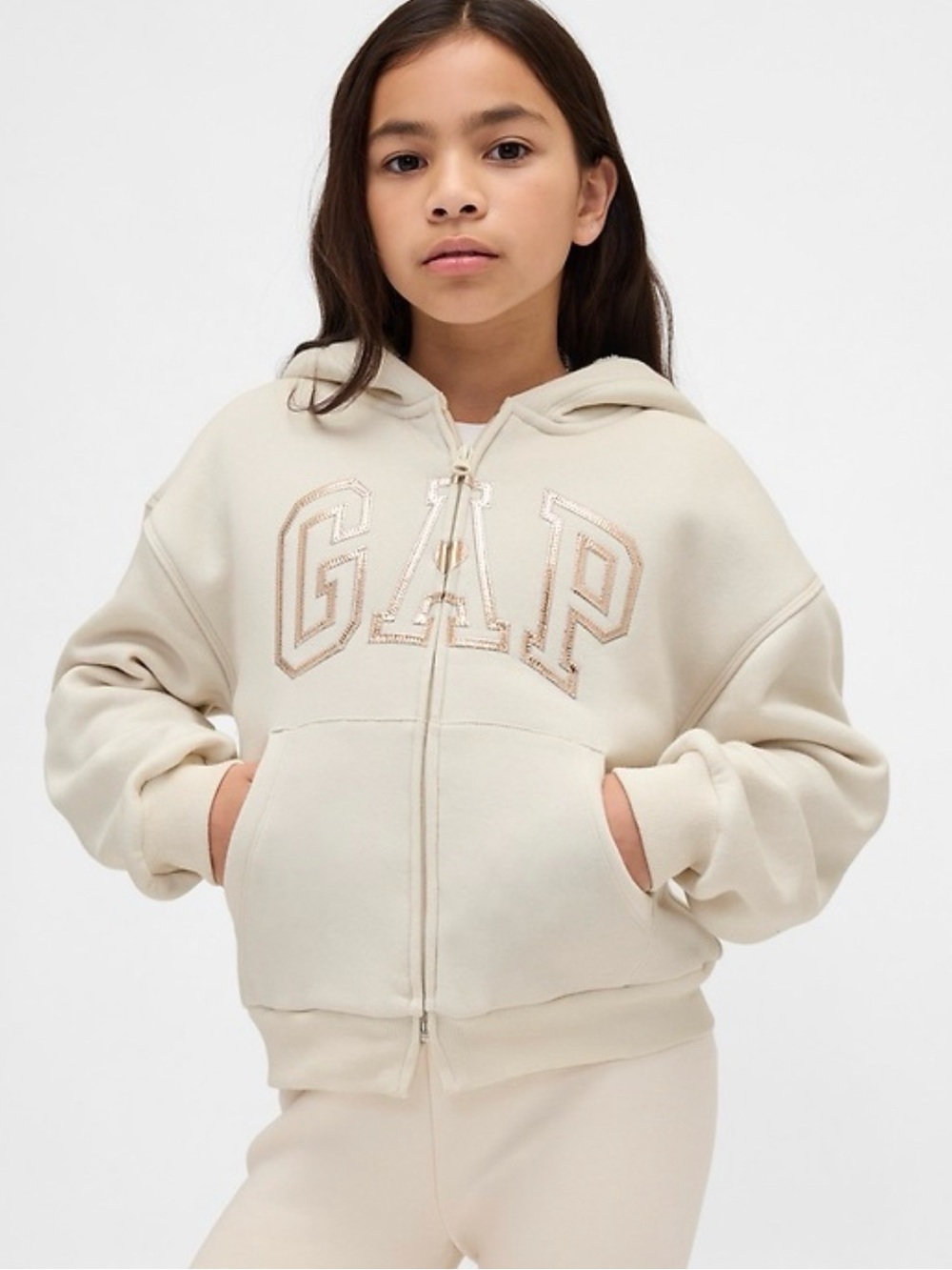 Gap Kids Sherpa-Lined Graphic Logo Hoodie (size 8)
